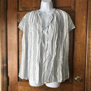 H&M White with Blue Thread Stitched Stripes Cap Sleeve Pullover Top Size 2XL